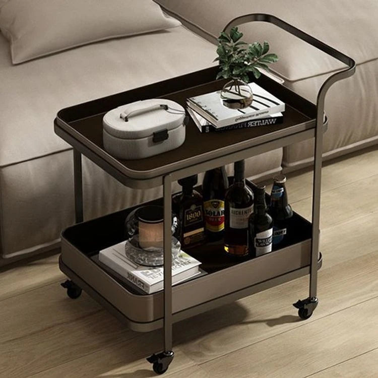 Stylish Synthetic Leather Stainless Steel Tea Table with Wheels for Modern Living Spaces hmx-5100