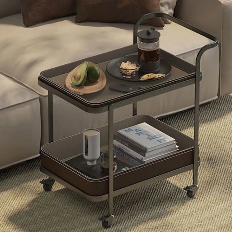 Stylish Synthetic Leather Stainless Steel Tea Table with Wheels for Modern Living Spaces hmx-5100