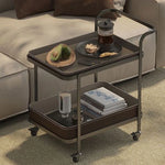 Stylish Synthetic Leather Stainless Steel Tea Table with Wheels for Modern Living Spaces hmx-5100