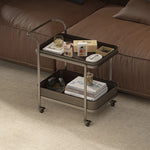 Stylish Synthetic Leather Stainless Steel Tea Table with Wheels for Modern Living Spaces hmx-5100