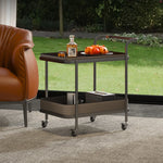 Stylish Synthetic Leather Stainless Steel Tea Table with Wheels for Modern Living Spaces hmx-5100