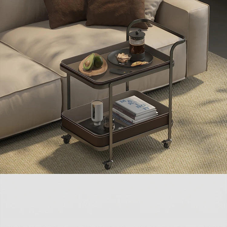 Stylish Synthetic Leather Stainless Steel Tea Table with Wheels for Modern Living Spaces hmx-5100