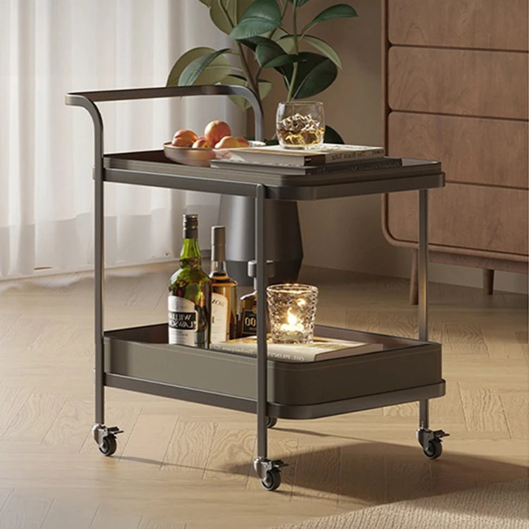 Stylish Synthetic Leather Stainless Steel Tea Table with Wheels for Modern Living Spaces hmx-5100