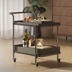 Stylish Synthetic Leather Stainless Steel Tea Table with Wheels for Modern Living Spaces hmx-5100