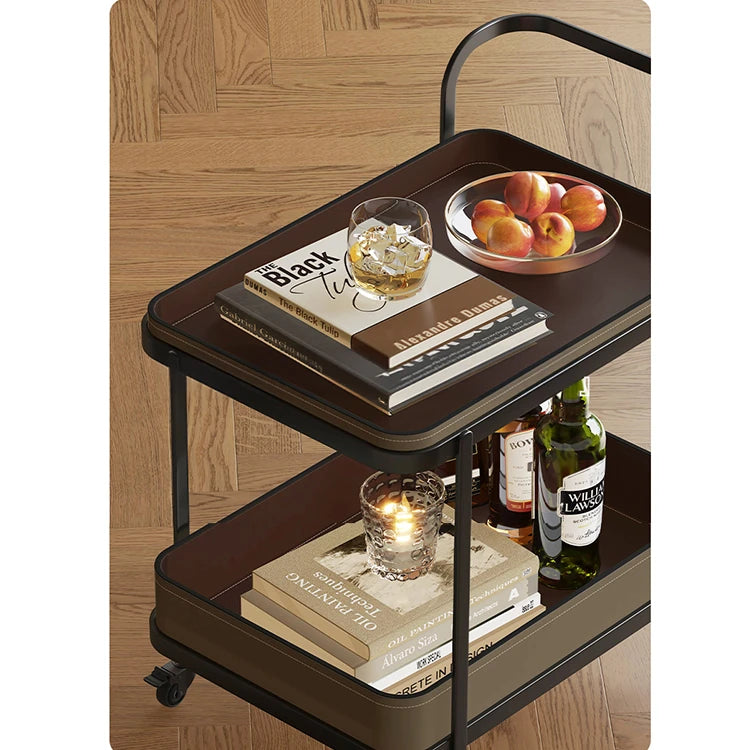 Stylish Synthetic Leather Stainless Steel Tea Table with Wheels for Modern Living Spaces hmx-5100