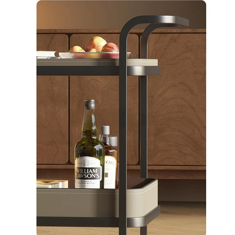 Stylish Synthetic Leather Stainless Steel Tea Table with Wheels for Modern Living Spaces hmx-5100
