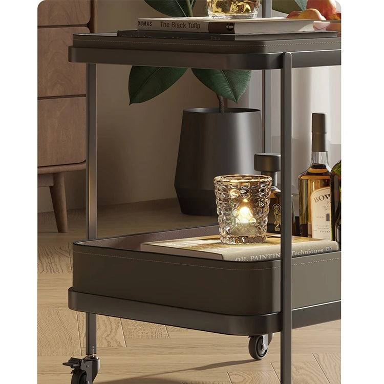 Stylish Synthetic Leather Stainless Steel Tea Table with Wheels for Modern Living Spaces hmx-5100