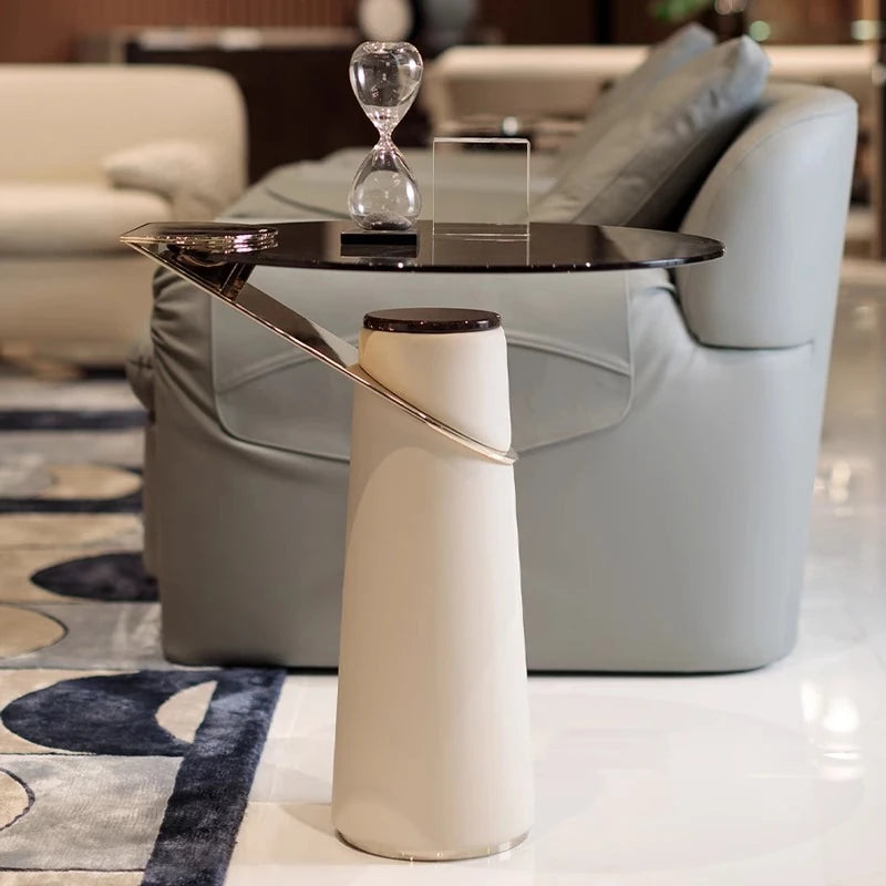 Modern Synthetic Leather Tea Table with Tempered Glass Top – Stylish and Functional Living Room Accent hmx-5102