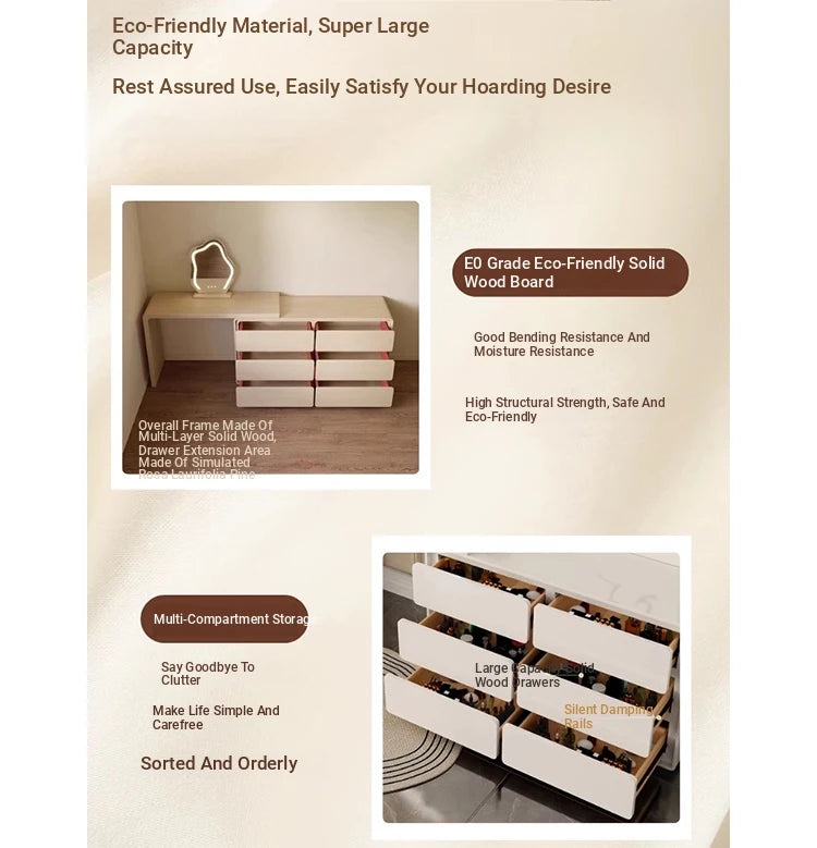 Stylish Pine Makeup Table with Multi-layer Storage - Modern Vanity Desk for Elegant Interiors hmx-5106