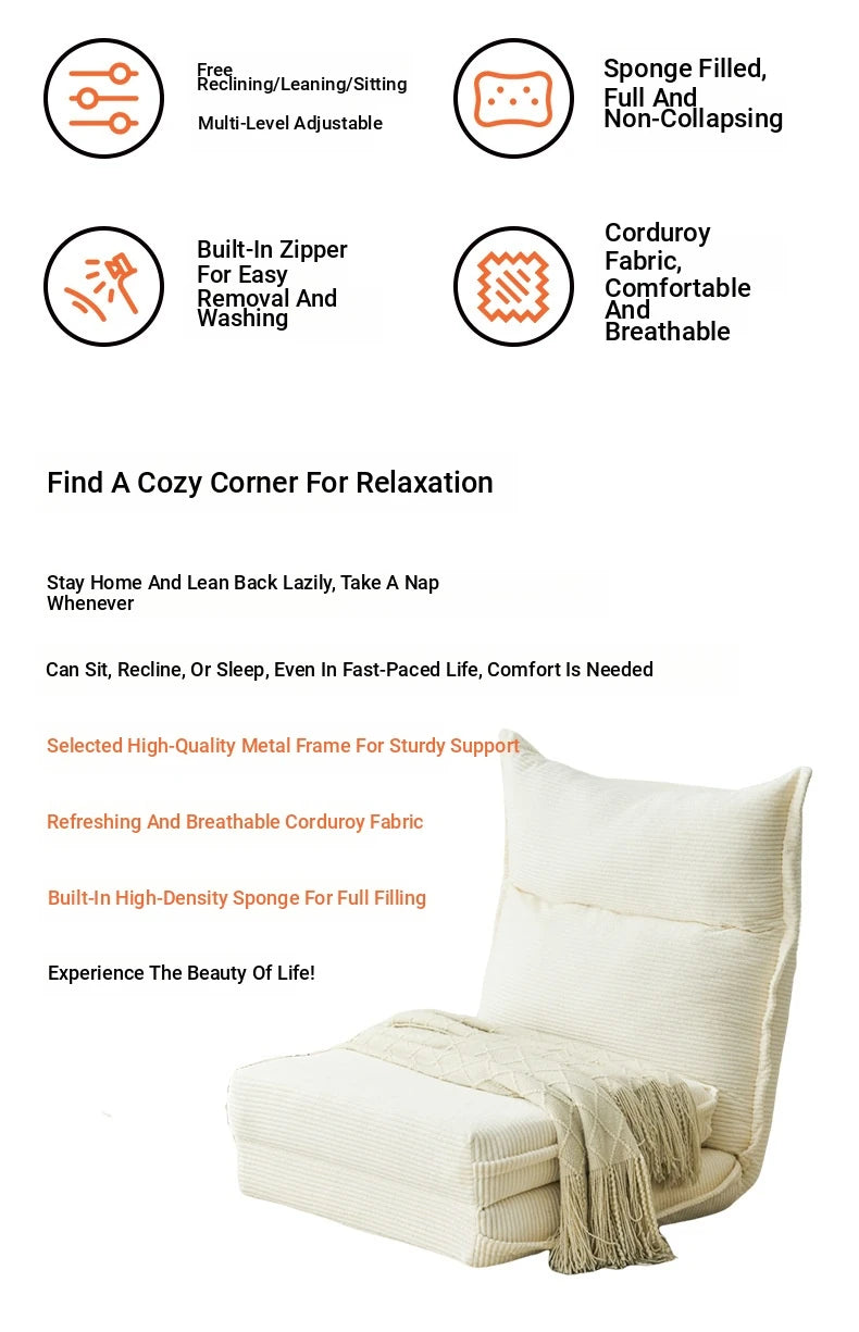 Cozy Corduroy Floor Chair with Backrest | Stylish and Comfortable Seating Solution for Living Room and Bedroom hmy-3337