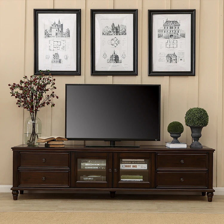 Elegant Solid Wood Pine TV Cabinet with Multi-Layer Board - Stylish Storage Solution for Living Room hmy-4996