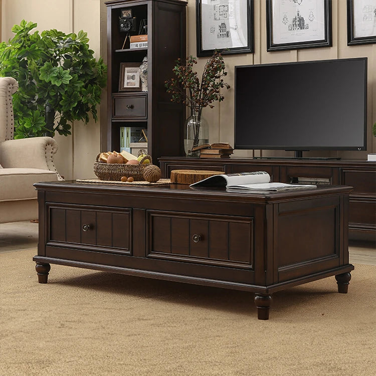 Elegant Solid Wood Pine Coffee Table with Storage – Stylish Centerpiece for Living Room hmy-4998