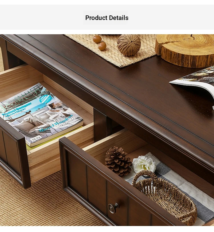 Elegant Solid Wood Pine Coffee Table with Storage – Stylish Centerpiece for Living Room hmy-4998