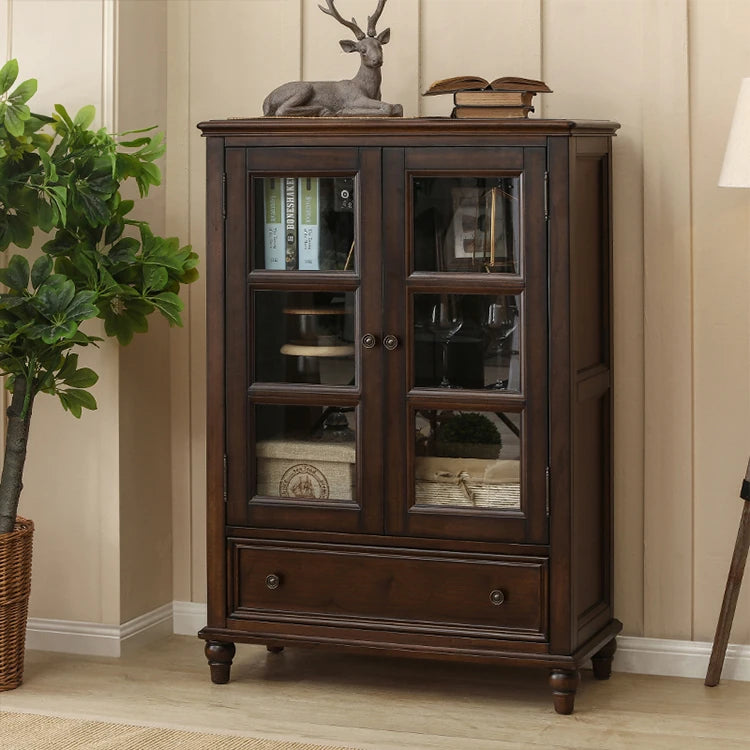 Elegant Solid Wood Pine Cabinet with Glass Doors - Multi-layer Design for Stylish Storage and Display hmy-5000