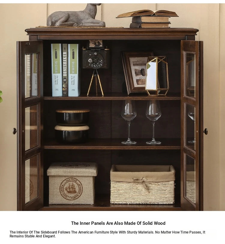 Elegant Solid Wood Pine Cabinet with Glass Doors - Multi-layer Design for Stylish Storage and Display hmy-5000