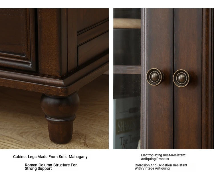 Elegant Solid Wood Pine Cabinet with Glass Doors - Multi-layer Design for Stylish Storage and Display hmy-5000