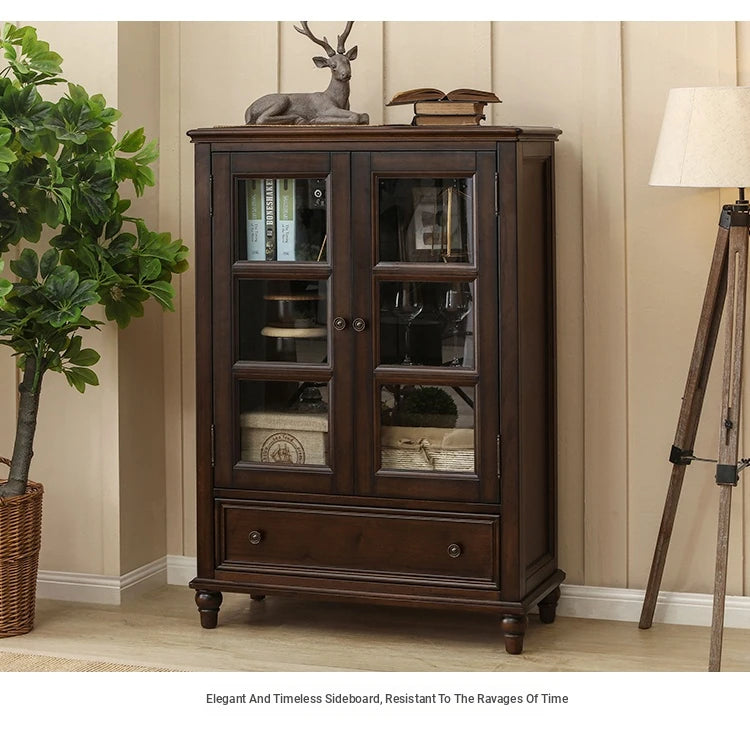 Elegant Solid Wood Pine Cabinet with Glass Doors - Multi-layer Design for Stylish Storage and Display hmy-5000