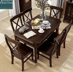Elegant Solid Wood Dining Table Set with 6 Chairs - Classic Multi-layer Design for Timeless Style hmy-5001