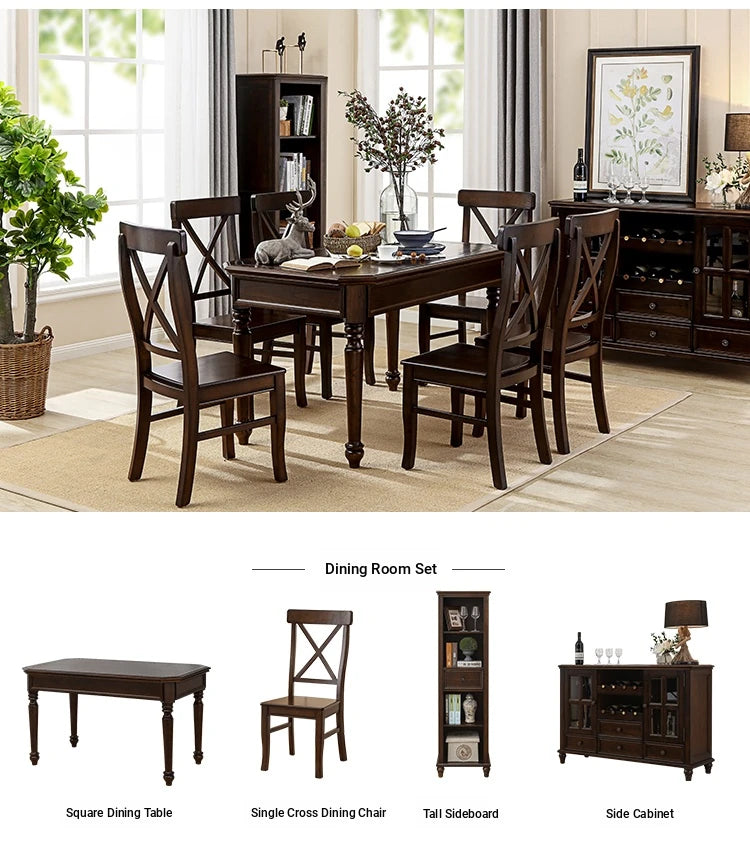 Elegant Solid Wood Dining Table Set with 6 Chairs - Classic Multi-layer Design for Timeless Style hmy-5001