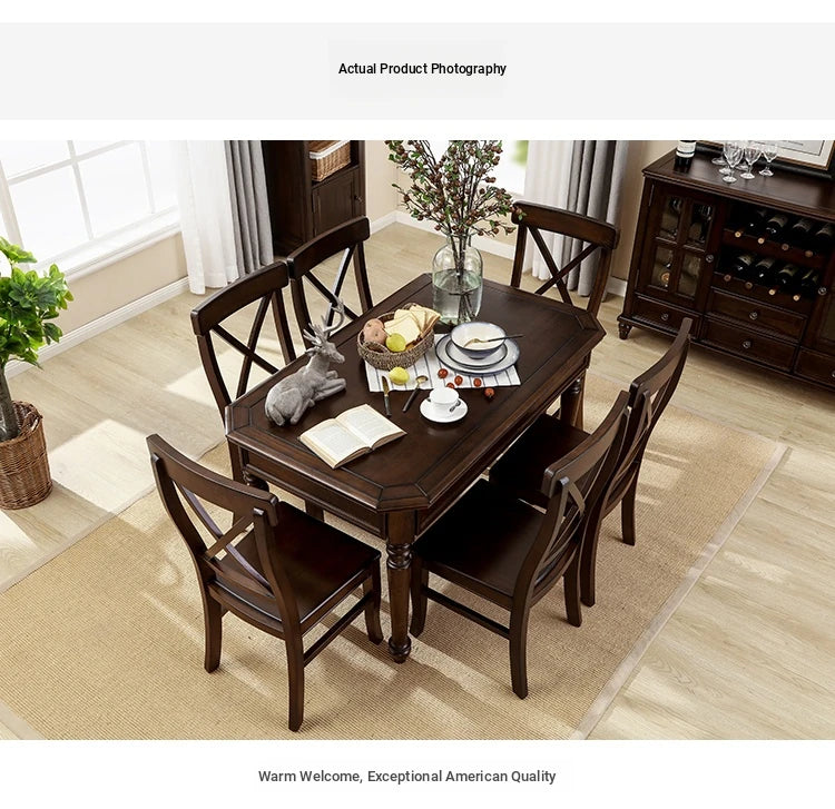 Elegant Solid Wood Dining Table Set with 6 Chairs - Classic Multi-layer Design for Timeless Style hmy-5001