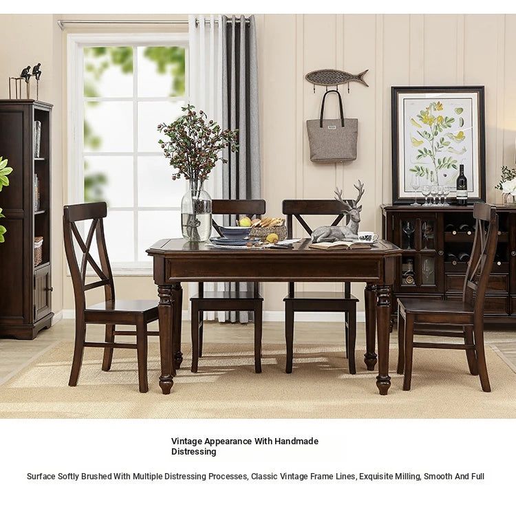 Elegant Solid Wood Dining Table Set with 6 Chairs - Classic Multi-layer Design for Timeless Style hmy-5001