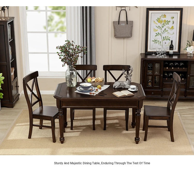 Elegant Solid Wood Dining Table Set with 6 Chairs - Classic Multi-layer Design for Timeless Style hmy-5001