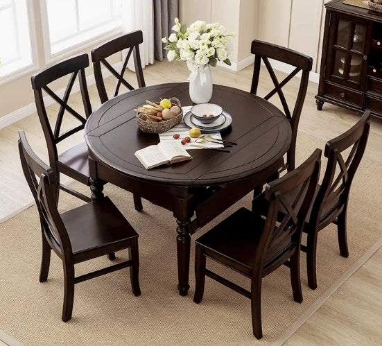 Solid Wood Round Dining Table Set with Chairs - Elegant Multi-Layer Board Design for Stylish Dining Room Decor hmy-5004