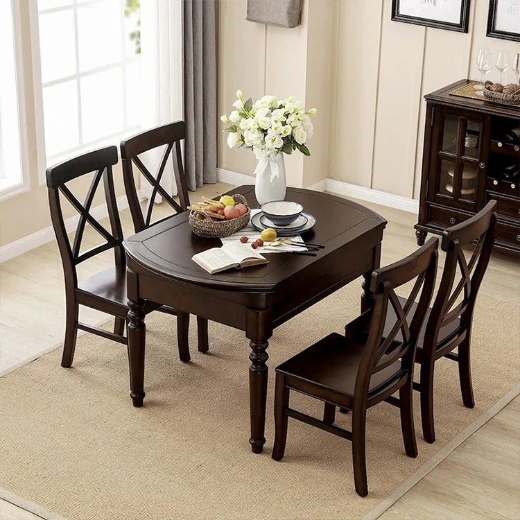 Solid Wood Round Dining Table Set with Chairs - Elegant Multi-Layer Board Design for Stylish Dining Room Decor hmy-5004
