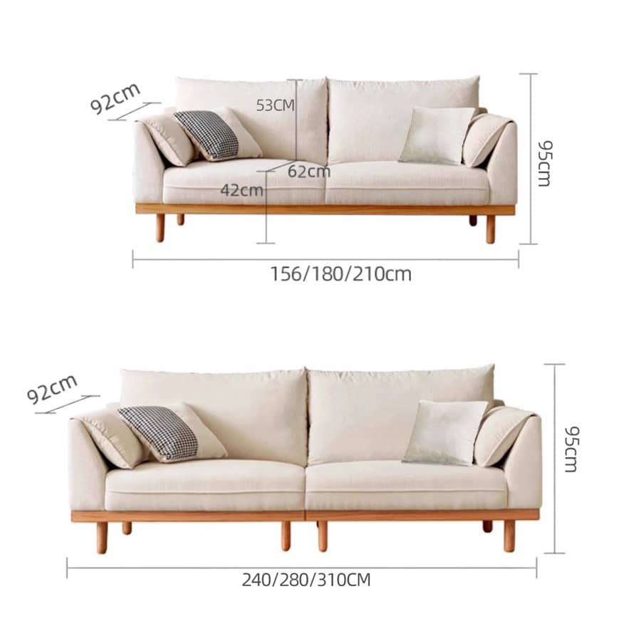 Crafted Comfort Corduroy Sofa: Goose Down Cushions in Beige, Yellow, Khaki, Green & Fog Blue with Oak & Pine Wood Finish hmyf-1271