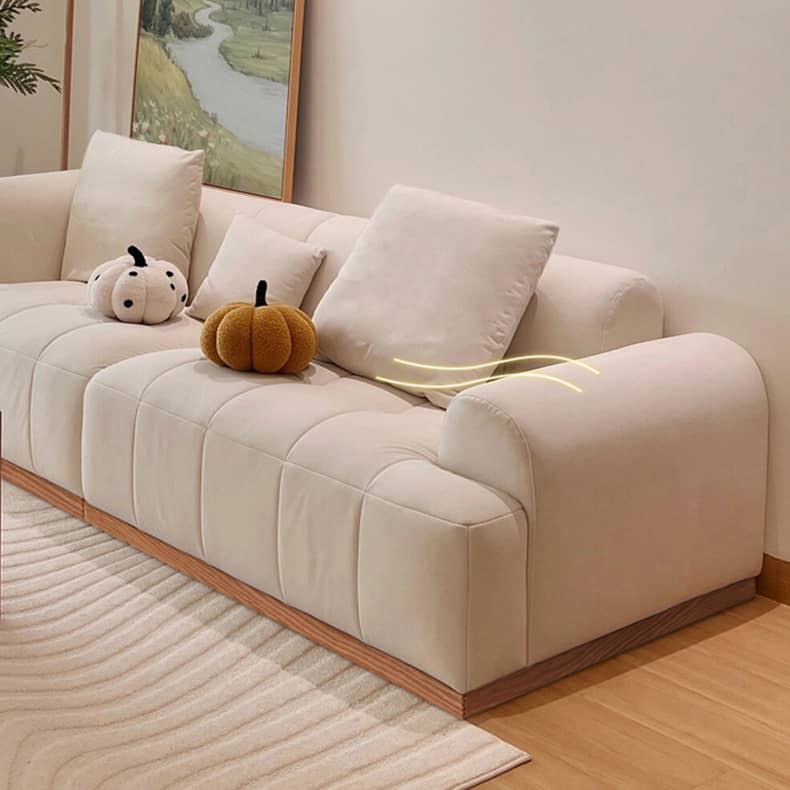 Elegant Beige Sofa with Natural Oak and Pine Wood Accents in Cotton and Faux Leather hmyf-1275