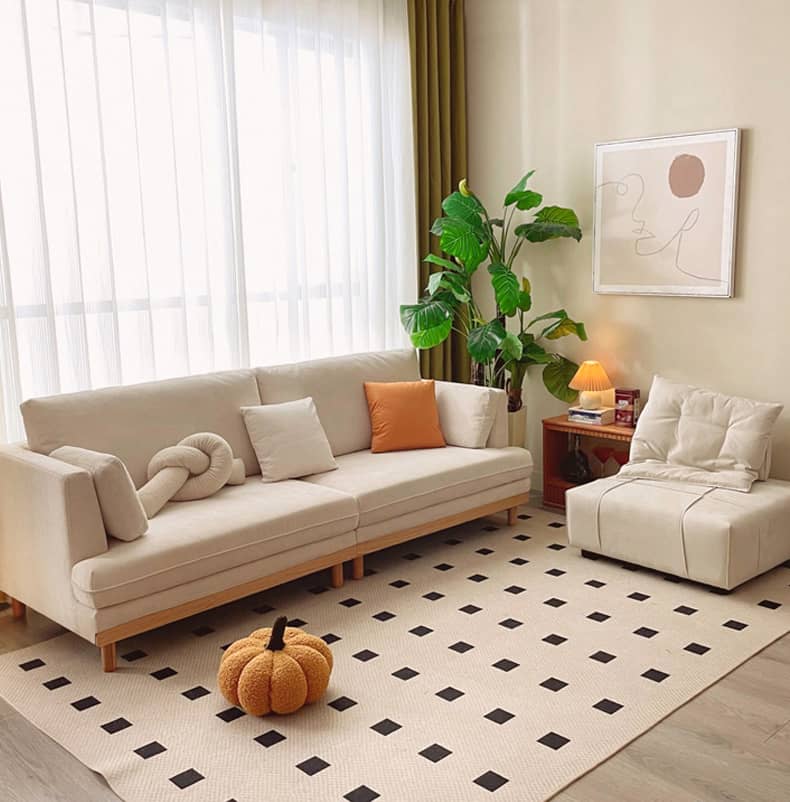 Luxurious Beige Corduroy Sofa with Natural Oak and Pine Wood Frame - Goose Down Cushions hmyf-1276