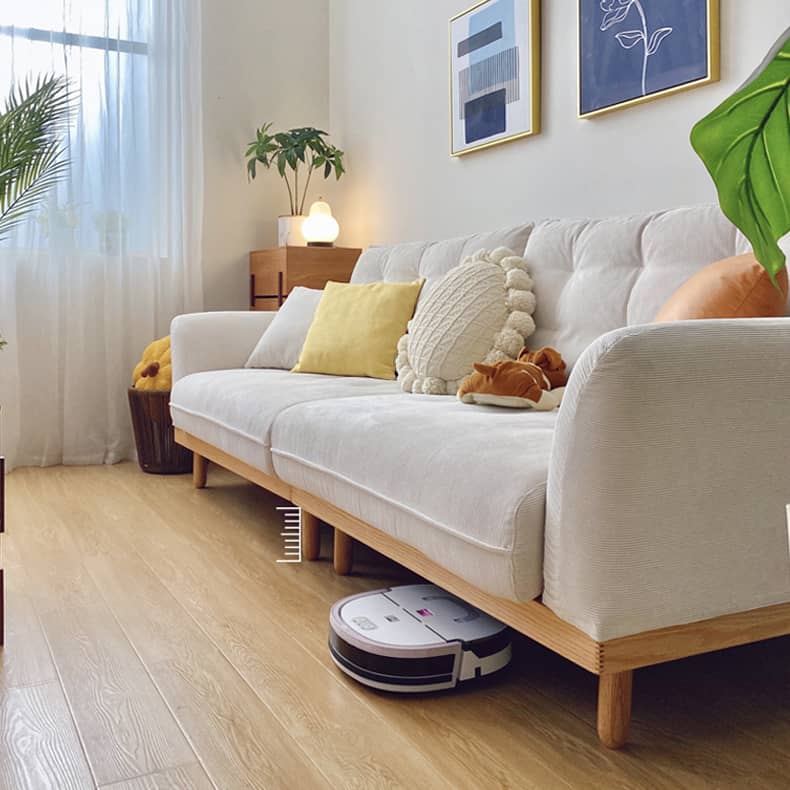 Elegant Beige Corduroy Sofa with Natural Oak and Pine Wood Frame - Plush Goose Down Cushions hmyf-1278