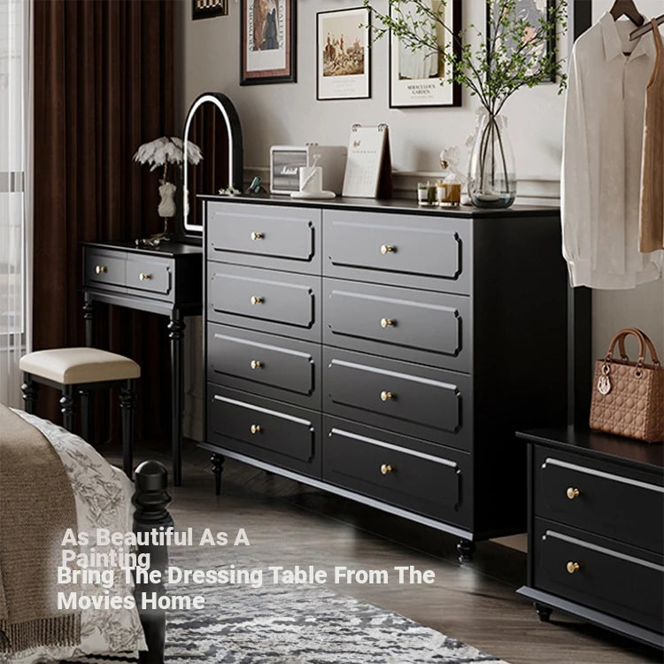 Elegant Makeup Table with Mirror - Stylish Black Vanity Set for Your Beauty Space hmz-4938