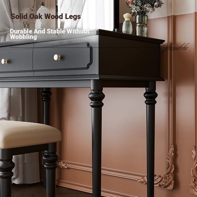 Elegant Makeup Table with Mirror - Stylish Black Vanity Set for Your Beauty Space hmz-4938