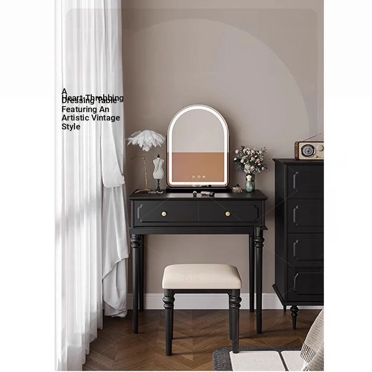 Elegant Makeup Table with Mirror - Stylish Black Vanity Set for Your Beauty Space hmz-4938