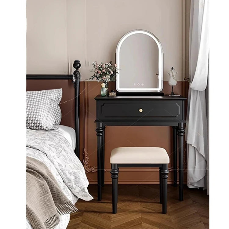 Elegant Makeup Table with Mirror - Stylish Black Vanity Set for Your Beauty Space hmz-4938