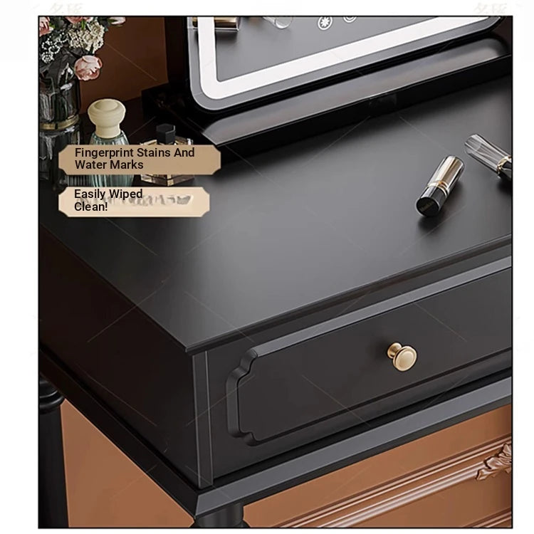 Elegant Makeup Table with Mirror - Stylish Black Vanity Set for Your Beauty Space hmz-4938