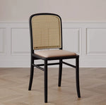 Elegant Solid Wood Chair with Rattan Weaving and Comfortable PU Leather Seat - Modern Design for Home and Office hmz-4940
