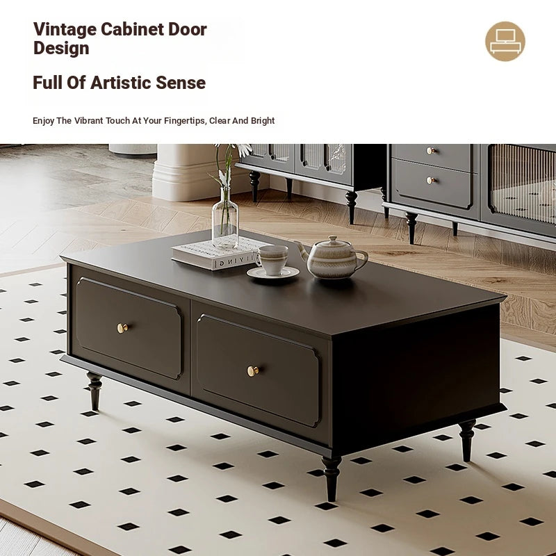 Elegant Solid Wood Tea Table with Storage Drawers – Modern Coffee Table for Living Room Decor hmz-4941