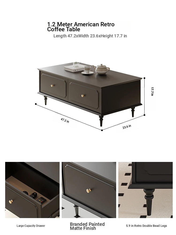 Elegant Solid Wood Tea Table with Storage Drawers – Modern Coffee Table for Living Room Decor hmz-4941