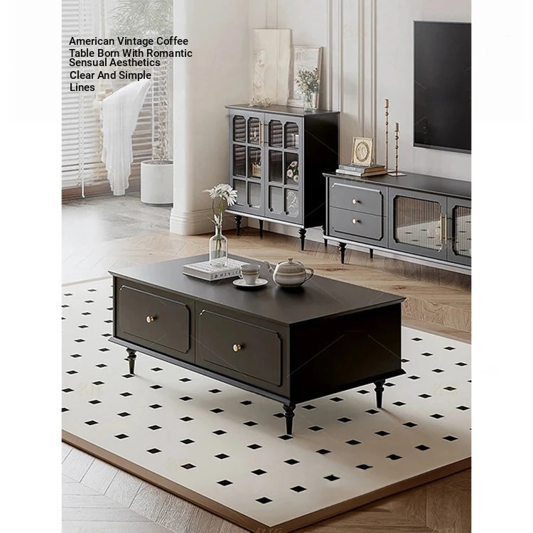 Elegant Solid Wood Tea Table with Storage Drawers – Modern Coffee Table for Living Room Decor hmz-4941