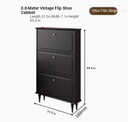 Stylish Mid-Century Shoe Cabinet in Classic Black - Elegant Storage Solution for Your Home hmz-4943
