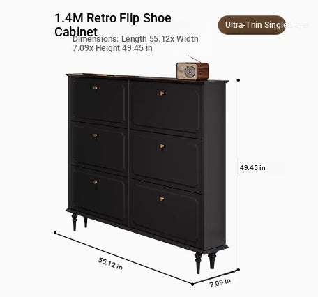 Stylish Mid-Century Shoe Cabinet in Classic Black - Elegant Storage Solution for Your Home hmz-4943
