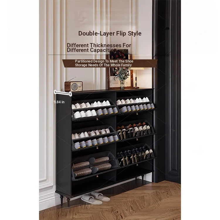 Stylish Mid-Century Shoe Cabinet in Classic Black - Elegant Storage Solution for Your Home hmz-4943