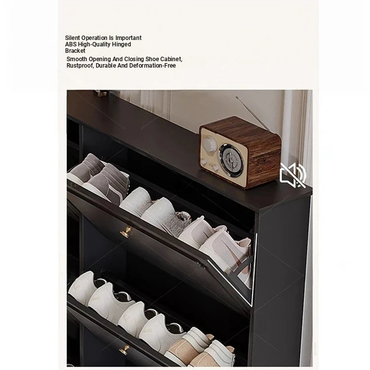 Stylish Mid-Century Shoe Cabinet in Classic Black - Elegant Storage Solution for Your Home hmz-4943