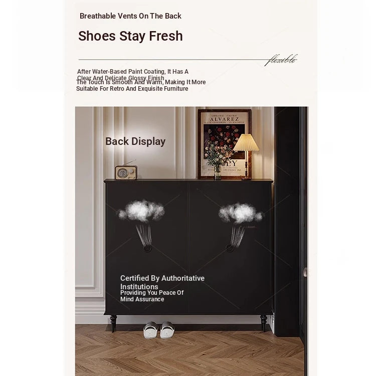 Stylish Mid-Century Shoe Cabinet in Classic Black - Elegant Storage Solution for Your Home hmz-4943