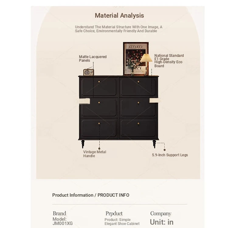 Stylish Mid-Century Shoe Cabinet in Classic Black - Elegant Storage Solution for Your Home hmz-4943