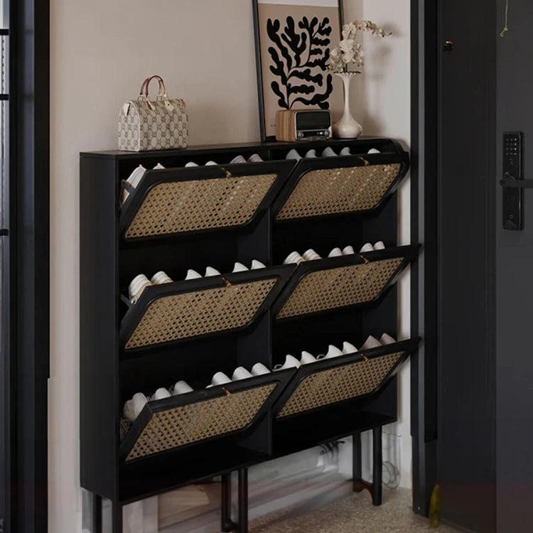 Stylish Shoe Cabinet with Woven Baskets - Organize Your Entryway in Style! hmz-4948