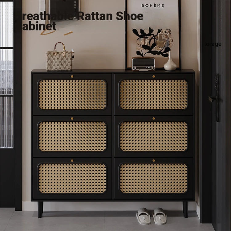 Stylish Shoe Cabinet with Woven Baskets - Organize Your Entryway in Style! hmz-4948