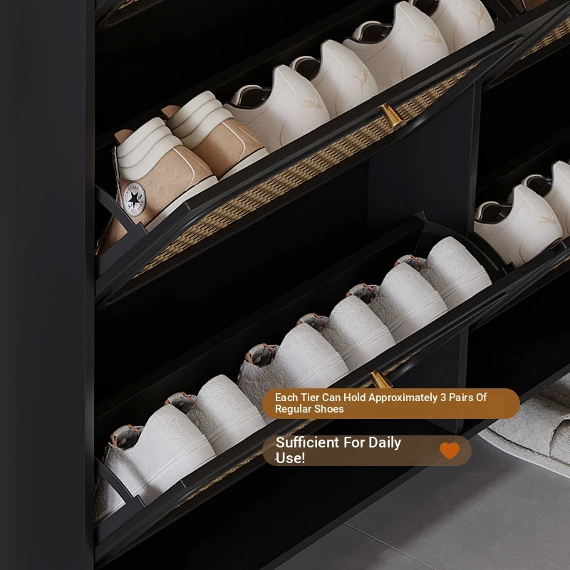 Stylish Shoe Cabinet with Woven Baskets - Organize Your Entryway in Style! hmz-4948